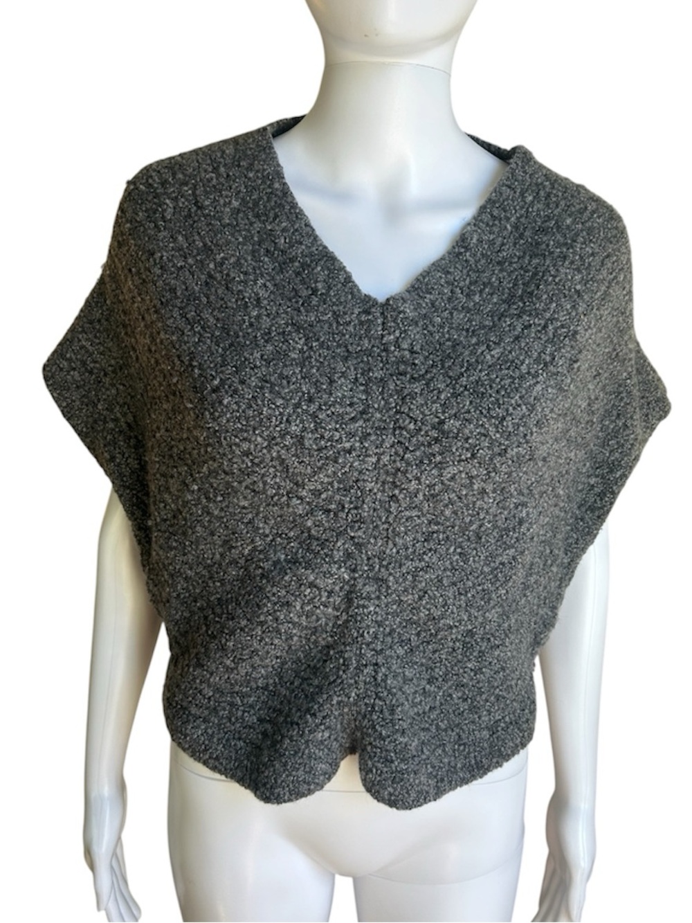 ▶️ Eileen Fisher Merino Wool Cashmere Boucle Boxy Poncho Sweater Gray M